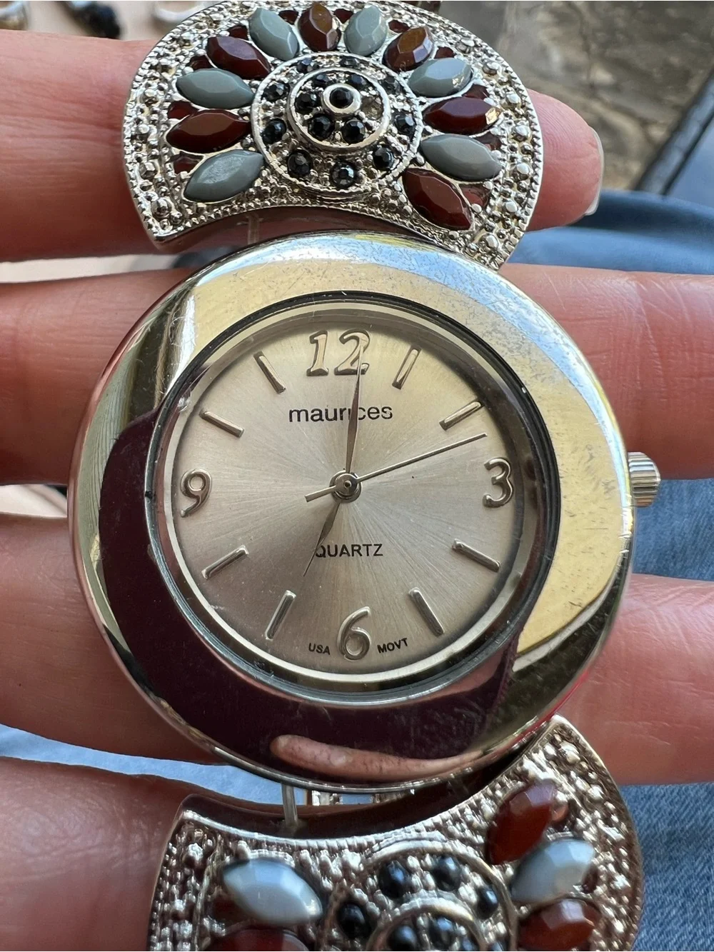 Maurices Silver-Tone Bracelet Watch with Brown and Light Blue Accents